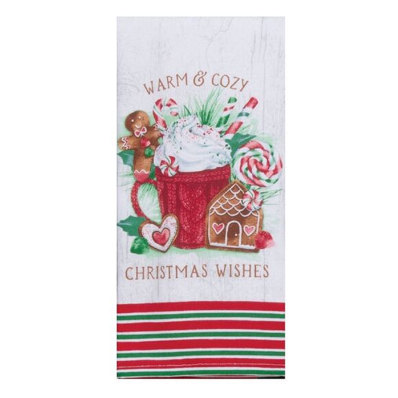 Sweet Gingerbread Warm Cozy Christmas Wishes Dual Purpose Kitchen Terry Towel - Picture 1 of 4